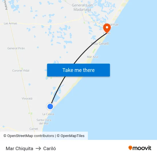 Mar Chiquita to Cariló map