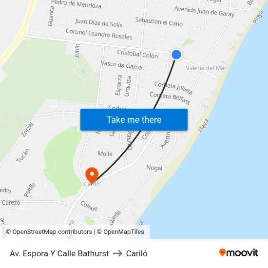Av. Espora Y Calle Bathurst to Cariló map