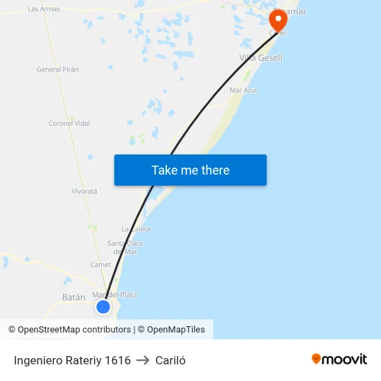 Ingeniero Rateriy 1616 to Cariló map