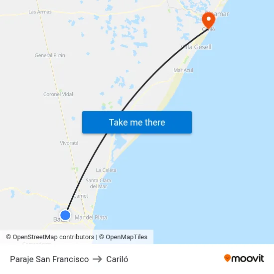 Paraje San Francisco to Cariló map