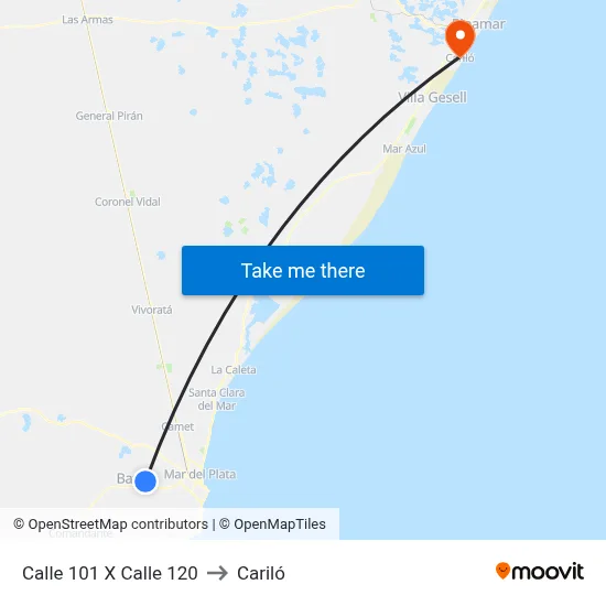 Calle 101 X Calle 120 to Cariló map