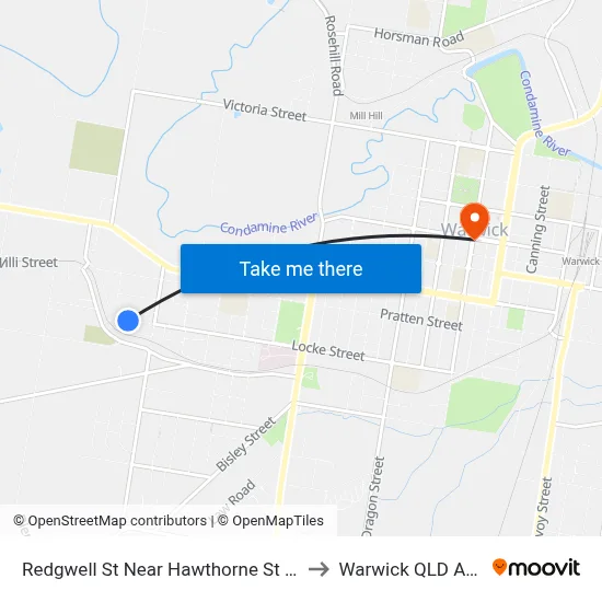 Redgwell St Near Hawthorne St Hail 'N' Ride to Warwick QLD Australia map