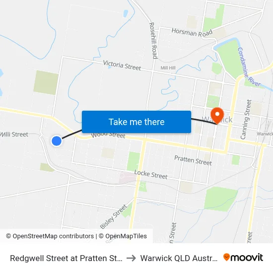 Redgwell Street at Pratten Street to Warwick QLD Australia map