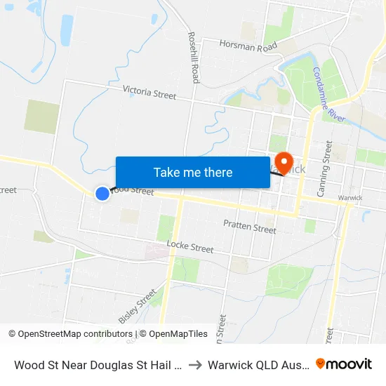 Wood St Near Douglas St Hail 'N' Ride to Warwick QLD Australia map