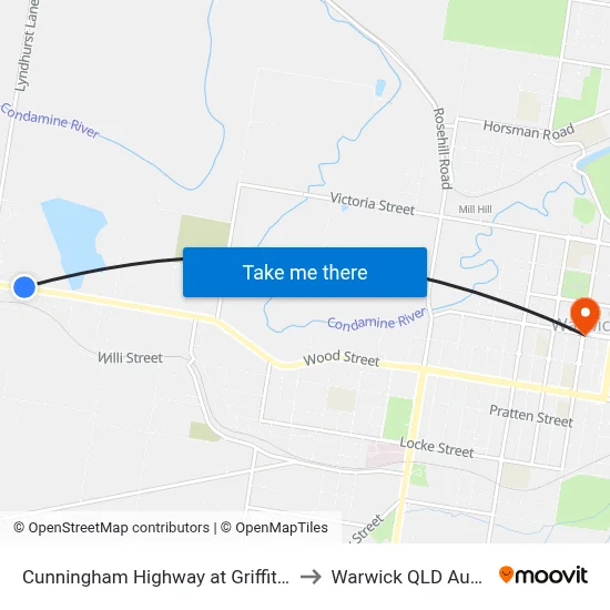 Cunningham Highway at Griffith Estate to Warwick QLD Australia map