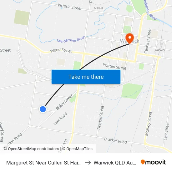 Margaret St Near Cullen St Hail 'N' Ride to Warwick QLD Australia map