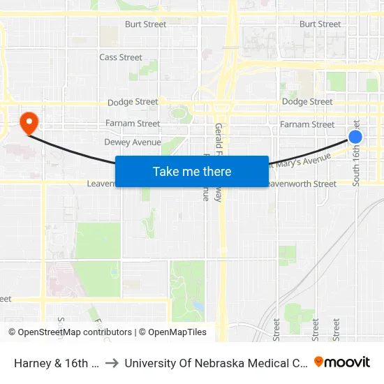 Harney & 16th SW to University Of Nebraska Medical Center map