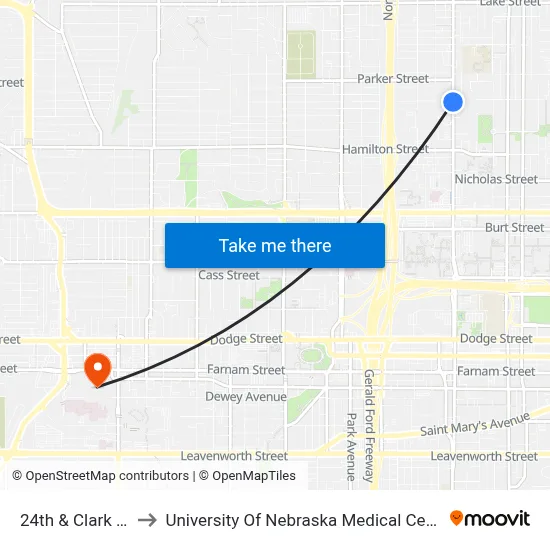 24th & Clark SE to University Of Nebraska Medical Center map