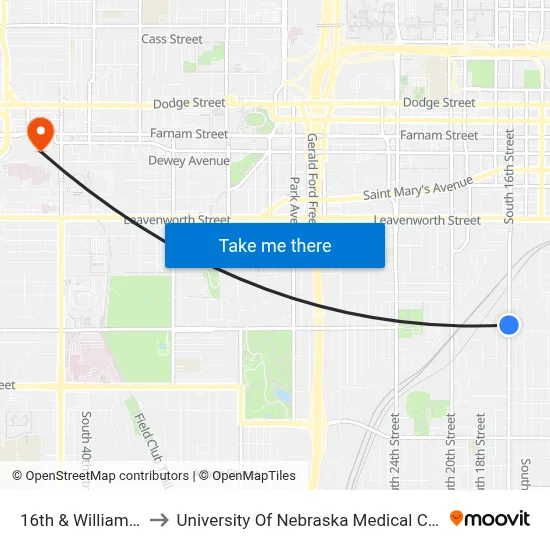 16th & William SE to University Of Nebraska Medical Center map
