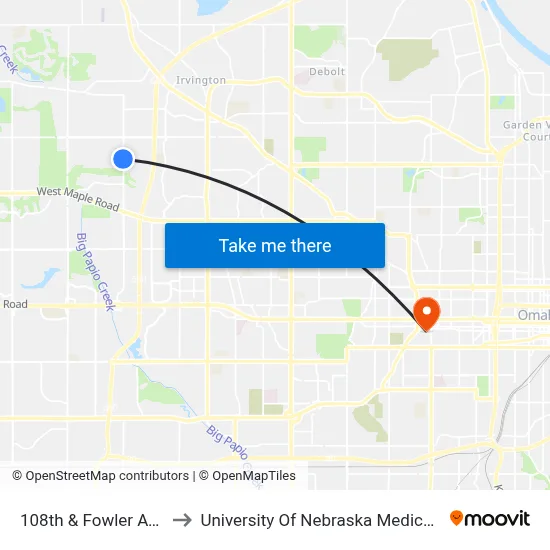 108th & Fowler Ave SW to University Of Nebraska Medical Center map