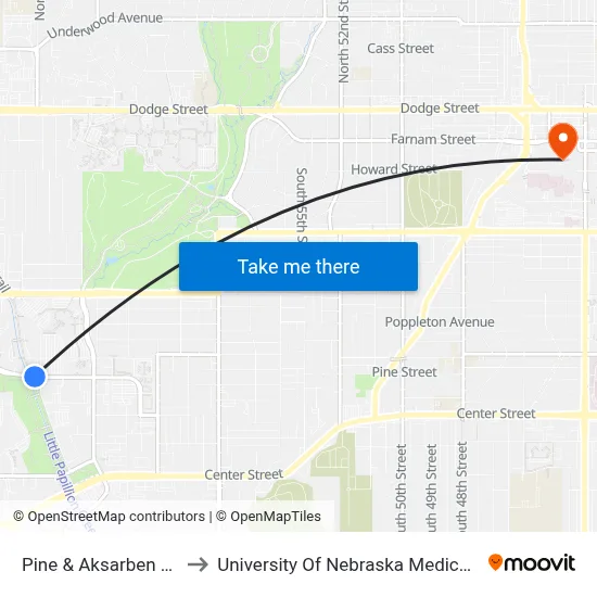 Pine & Aksarben Dr SW to University Of Nebraska Medical Center map