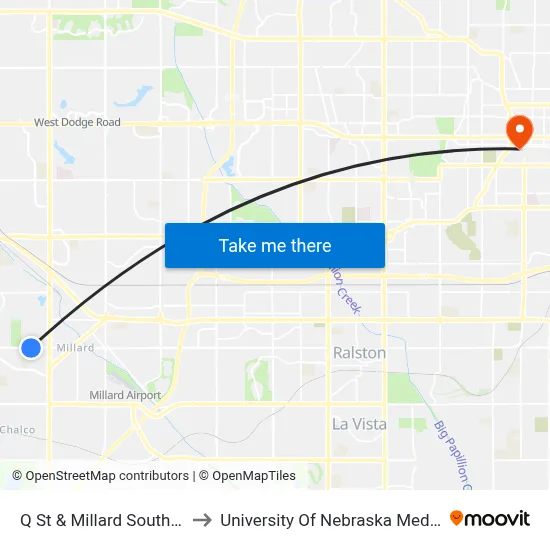 Q St & Millard South High NE to University Of Nebraska Medical Center map