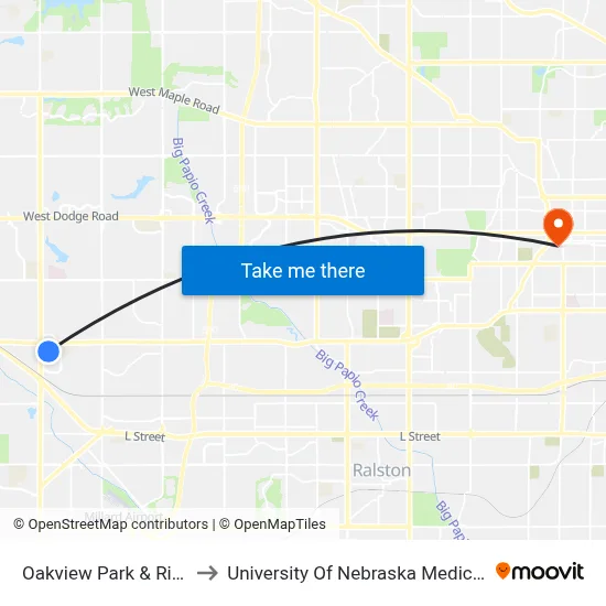 Oakview Park & Ride NW to University Of Nebraska Medical Center map