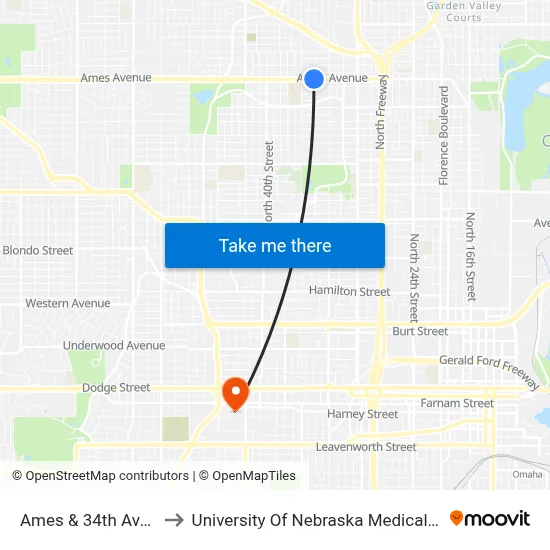 Ames & 34th Ave SW to University Of Nebraska Medical Center map