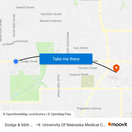 Dodge & 66th NW to University Of Nebraska Medical Center map