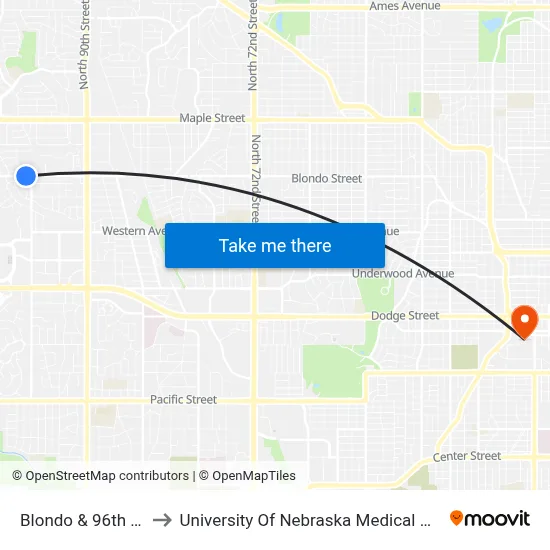 Blondo & 96th NW to University Of Nebraska Medical Center map