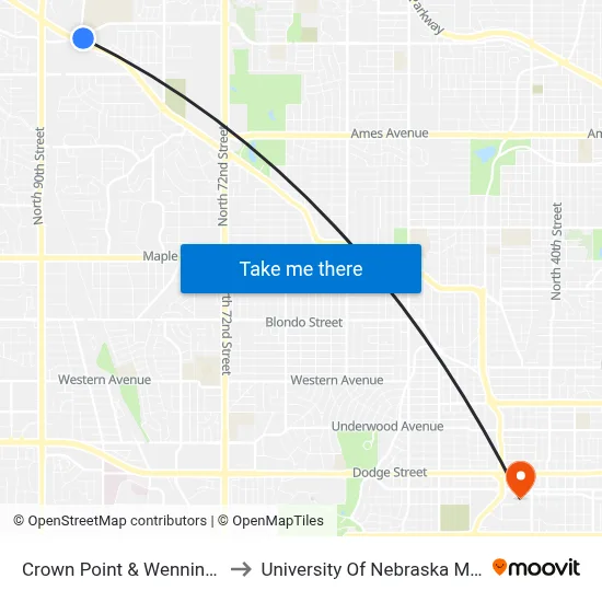 Crown Point & Wenninghoff Rd SW to University Of Nebraska Medical Center map