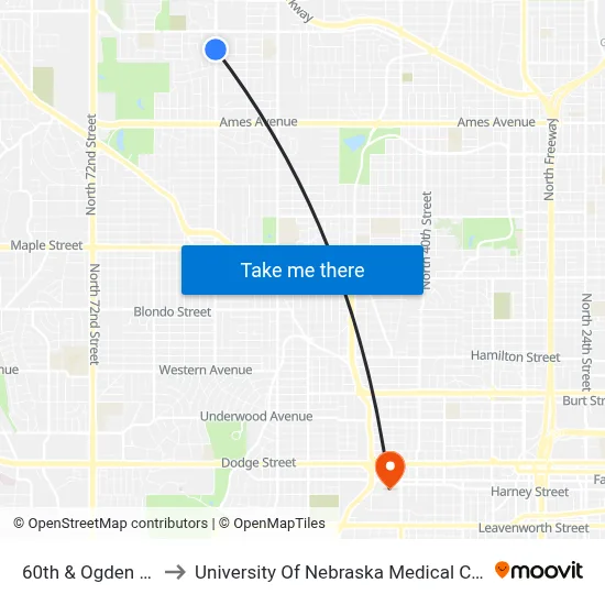 60th & Ogden NW to University Of Nebraska Medical Center map