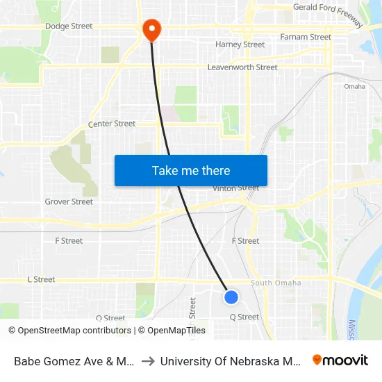 Babe Gomez Ave & Mcc Exit SW to University Of Nebraska Medical Center map