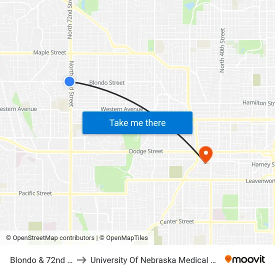 Blondo & 72nd SW to University Of Nebraska Medical Center map