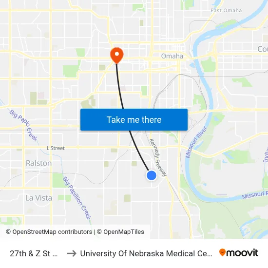 27th & Z St NW to University Of Nebraska Medical Center map