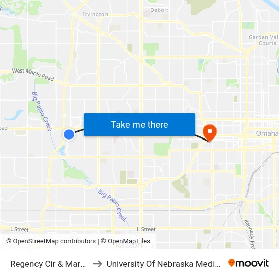 Regency Cir & Marriott SE to University Of Nebraska Medical Center map