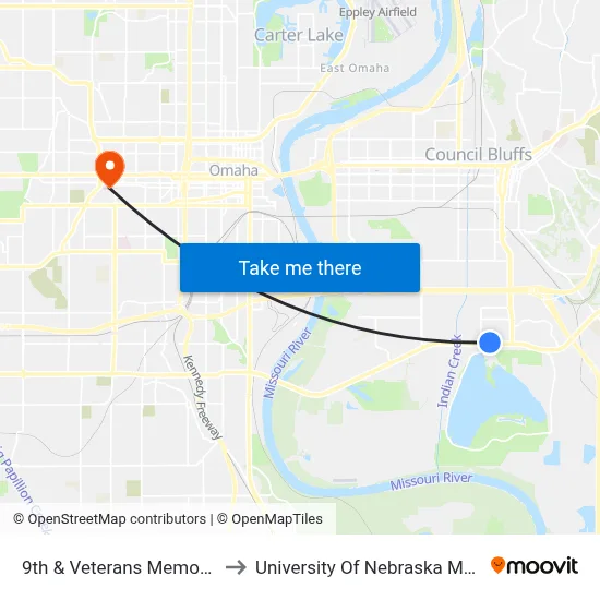 9th & Veterans Memorial Hwy NE to University Of Nebraska Medical Center map