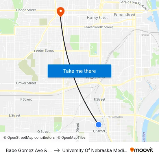 Babe Gomez Ave & 30th SE to University Of Nebraska Medical Center map