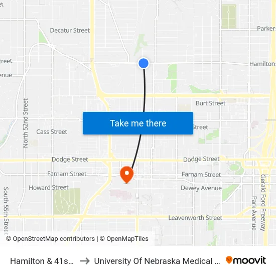 Hamilton & 41st SW to University Of Nebraska Medical Center map