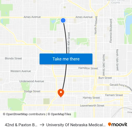 42nd & Paxton Bd NE to University Of Nebraska Medical Center map