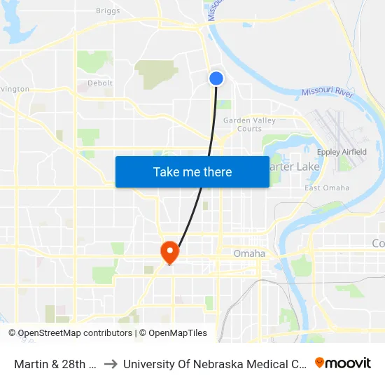 Martin & 28th SW to University Of Nebraska Medical Center map