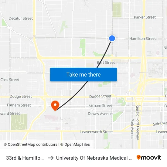 33rd & Hamilton SE to University Of Nebraska Medical Center map