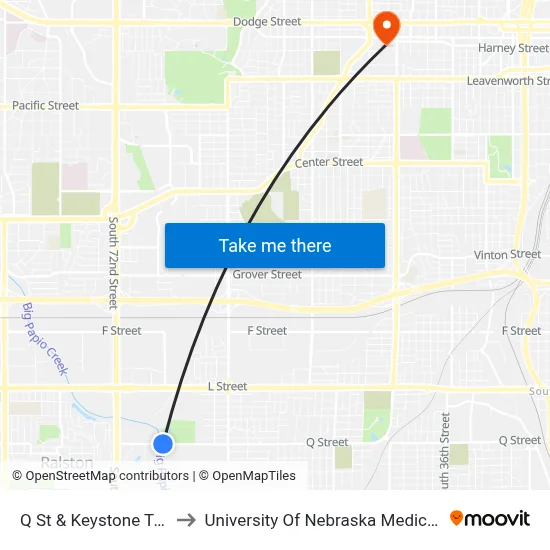 Q St & Keystone Trail NE to University Of Nebraska Medical Center map