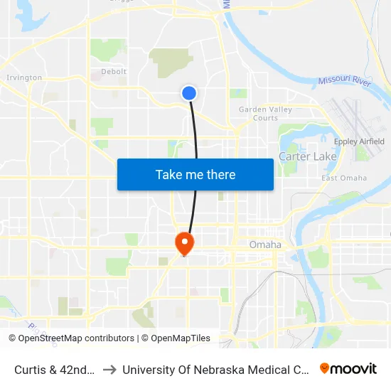 Curtis & 42nd SE to University Of Nebraska Medical Center map
