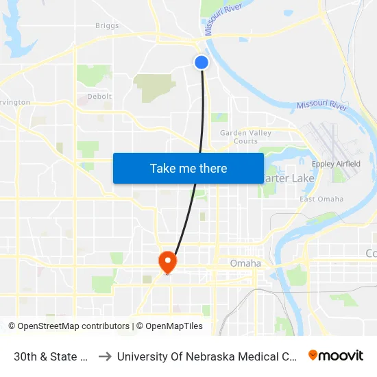30th & State NW to University Of Nebraska Medical Center map