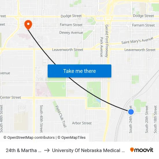 24th & Martha NW to University Of Nebraska Medical Center map