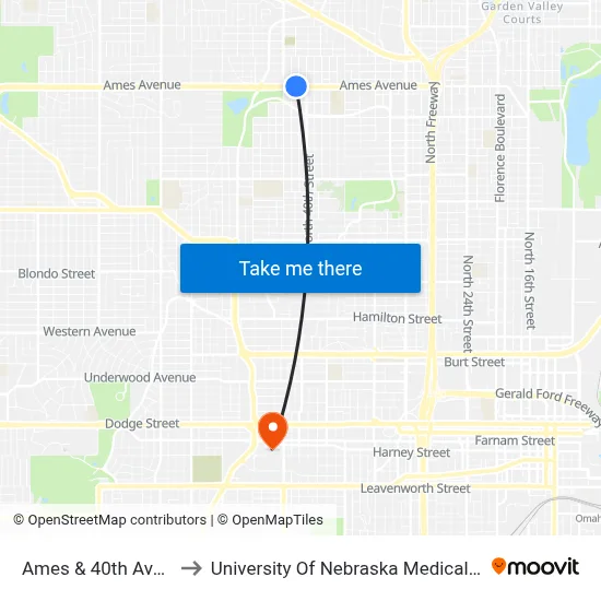 Ames & 40th Ave NW to University Of Nebraska Medical Center map