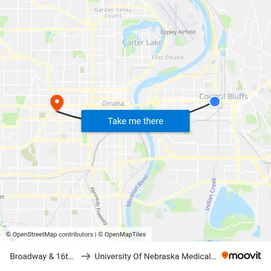 Broadway & 16th NW to University Of Nebraska Medical Center map