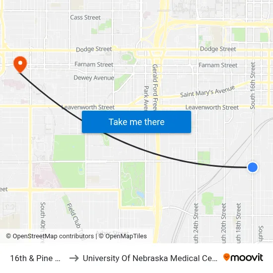 16th & Pine NW to University Of Nebraska Medical Center map