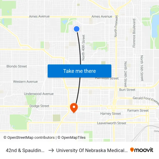 42nd & Spaulding NW to University Of Nebraska Medical Center map