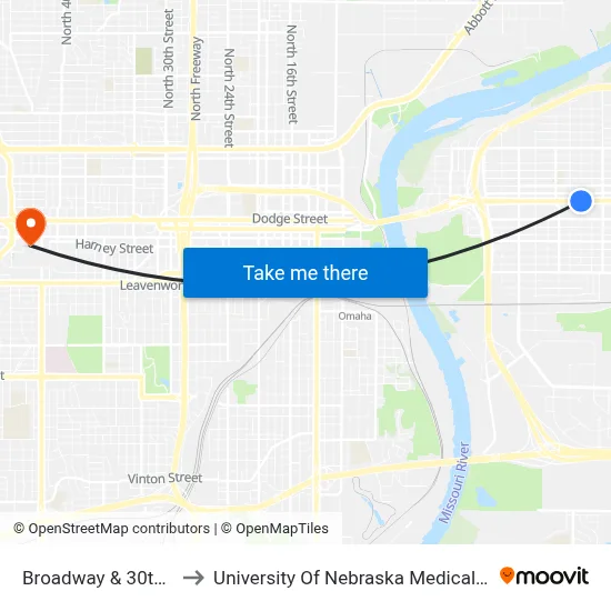 Broadway & 30th NW to University Of Nebraska Medical Center map