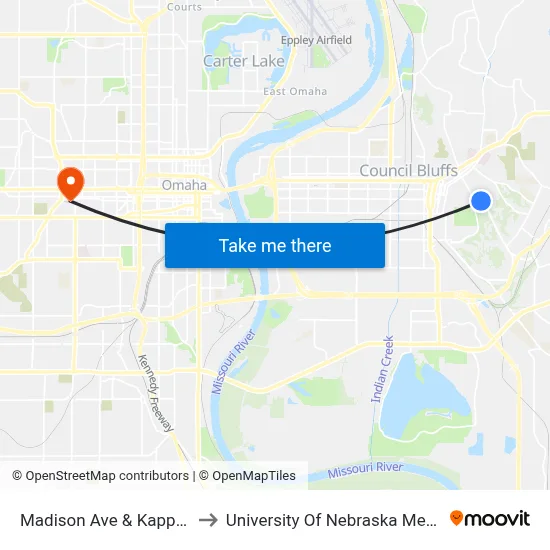 Madison Ave & Kappell Ave SE to University Of Nebraska Medical Center map