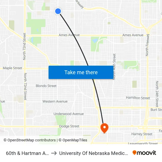 60th & Hartman Ave SE to University Of Nebraska Medical Center map