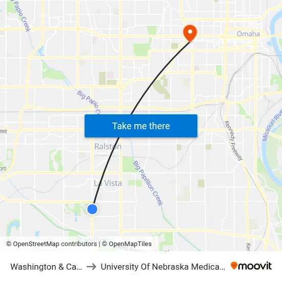 Washington & Cary SE to University Of Nebraska Medical Center map