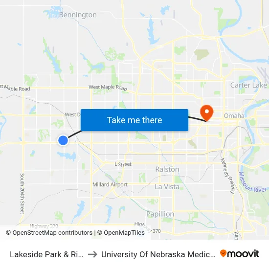 Lakeside Park & Ride SW to University Of Nebraska Medical Center map