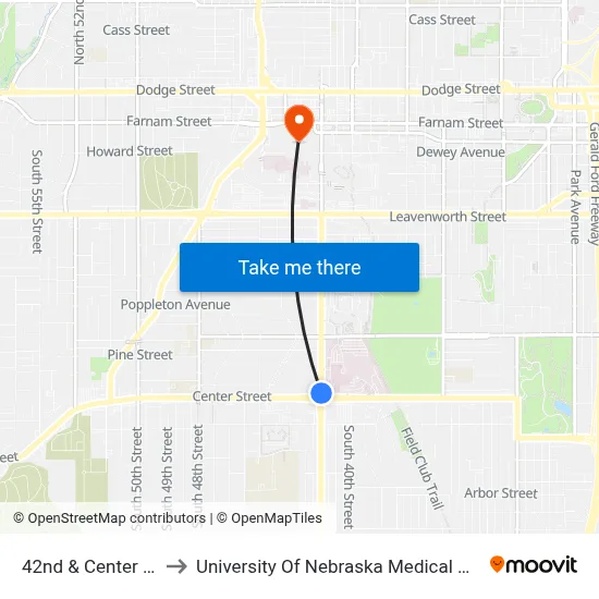42nd & Center NW to University Of Nebraska Medical Center map