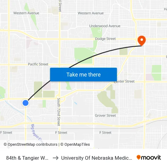 84th & Tangier Way NW to University Of Nebraska Medical Center map