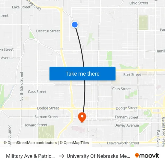 Military Ave & Patrick Ave MB to University Of Nebraska Medical Center map