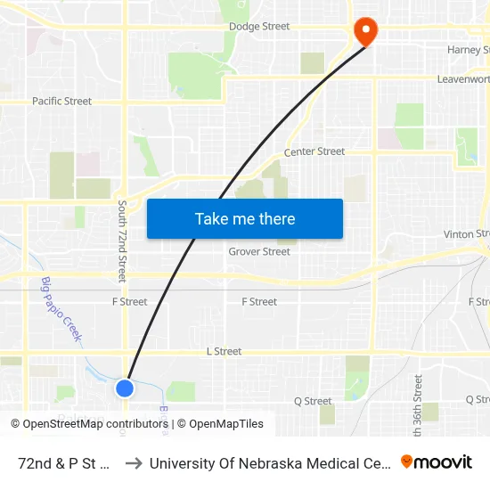 72nd & P St NW to University Of Nebraska Medical Center map