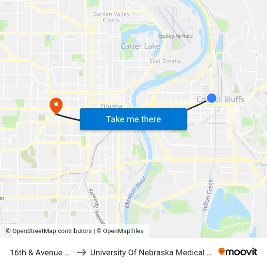 16th & Avenue D SE to University Of Nebraska Medical Center map